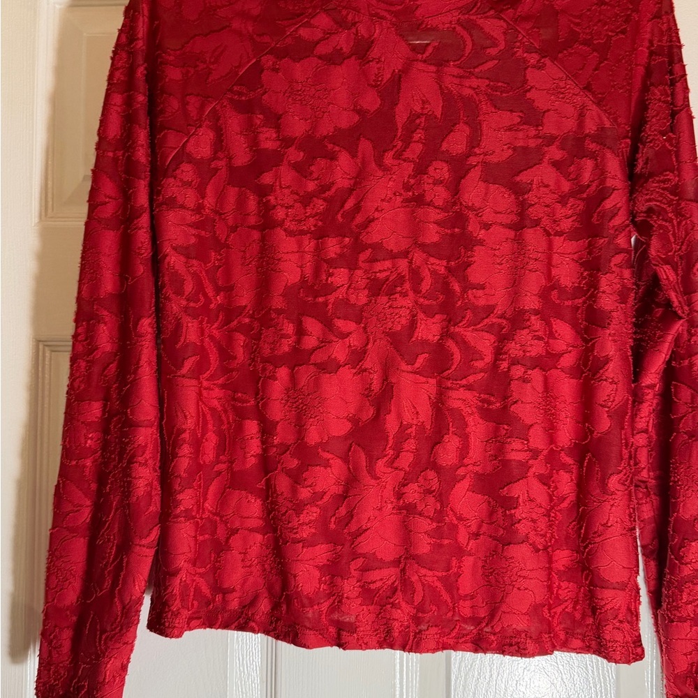 Splendid Red Lace Long Sleeve Top